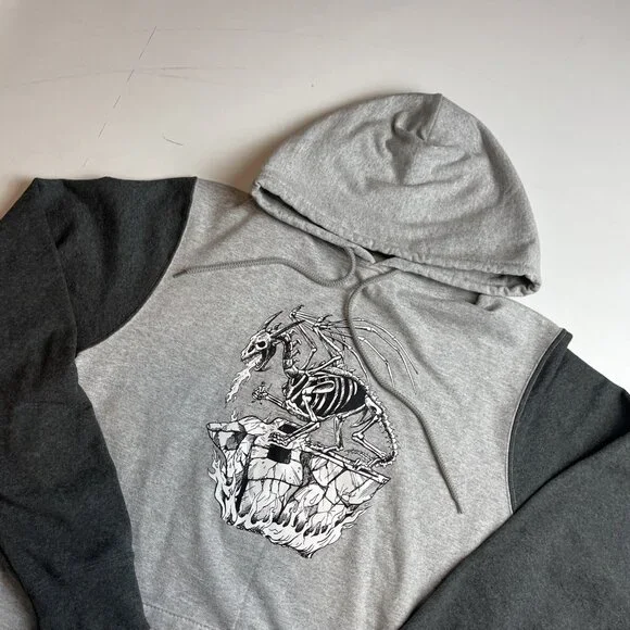 Y2K RDS Red Dragon Mens M Hoodie Skateboard Graphic Dragon Grey CANADA MADE - Picture 3 of 14